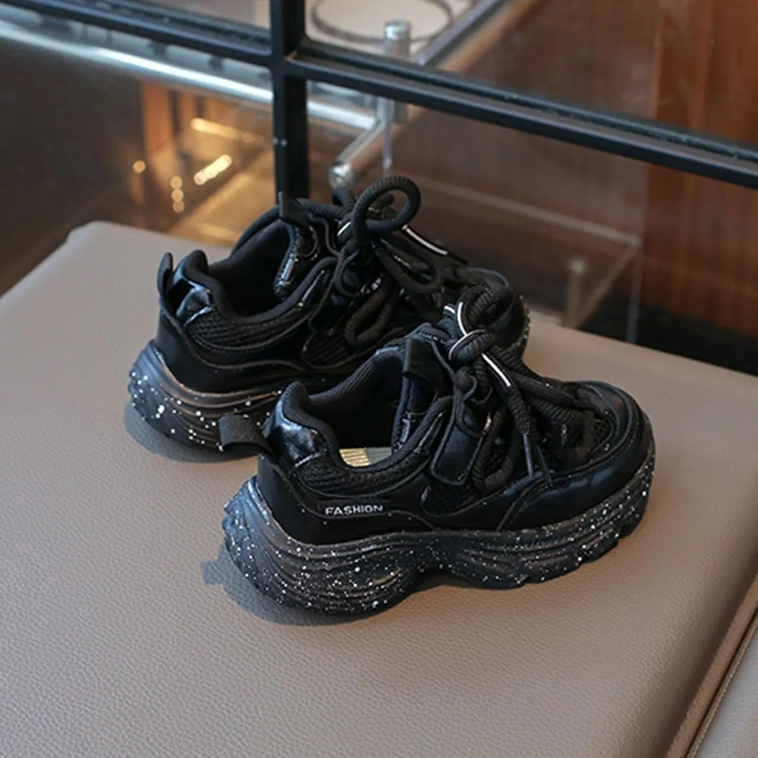 Toddler Kids Chunky Sneakers Fashion Platform White Leather Casual Dad Shoes Comfortable Wedge Walking Sport Sneakers