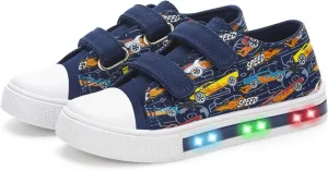 Toddler Kids Sneakers for Boys Girls Light Up Canvas Shoes Children Low Top Casual Outdoor Sneaker with Adjustable Straps