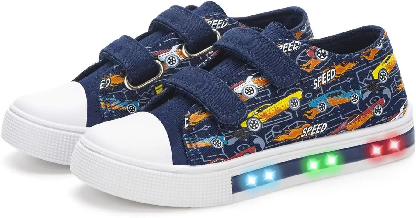 Toddler Kids Sneakers for Boys Girls Light Up Canvas Shoes Children Low Top Casual Outdoor Sneaker with Adjustable Straps