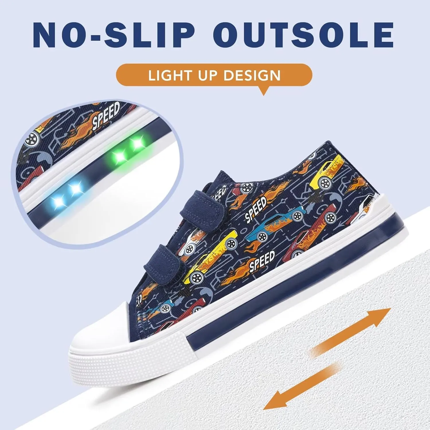 Toddler Kids Sneakers for Boys Girls Light Up Canvas Shoes Children Low Top Casual Outdoor Sneaker with Adjustable Straps