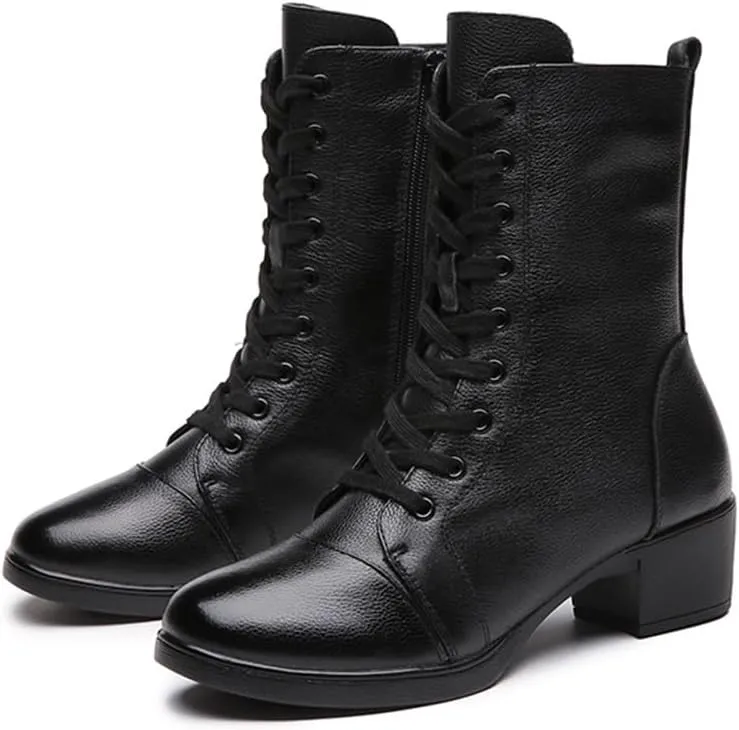 VEACAM Dancing Shoes for Women Leather Ballroom Dance Shoes Lace-Up Fashion Dance Shoes Ladies Dance Boots