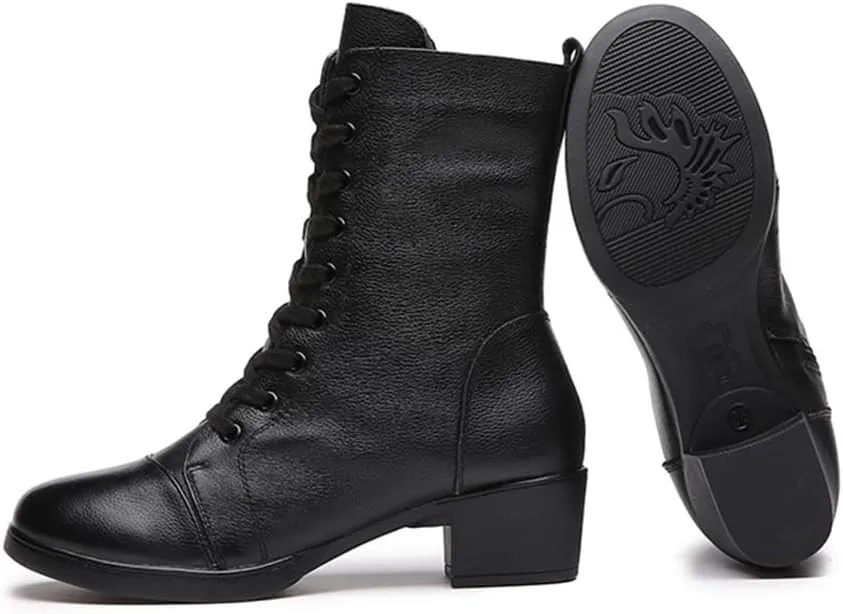 VEACAM Dancing Shoes for Women Leather Ballroom Dance Shoes Lace-Up Fashion Dance Shoes Ladies Dance Boots