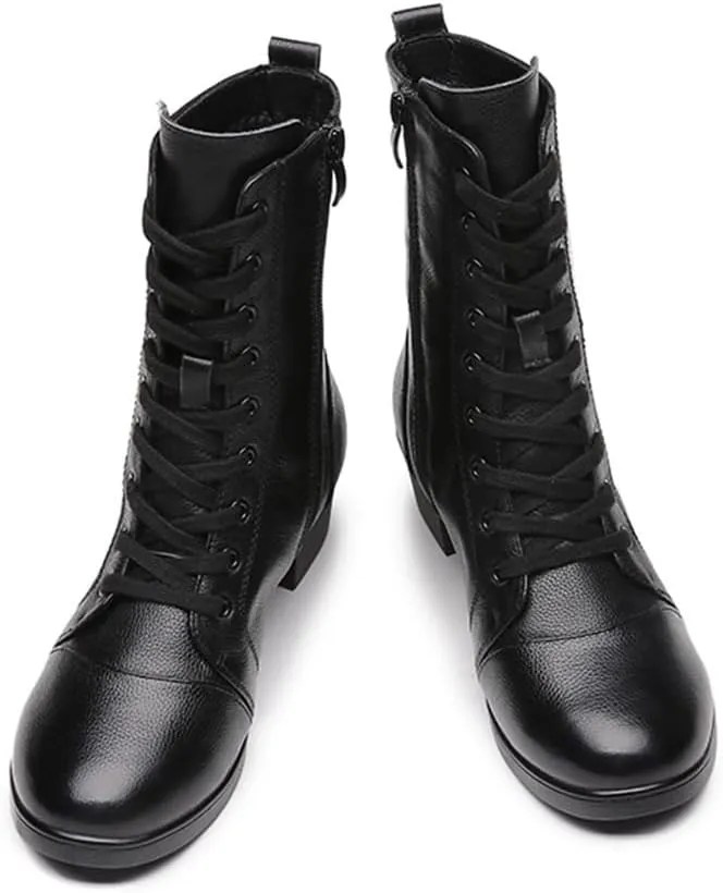 VEACAM Dancing Shoes for Women Leather Ballroom Dance Shoes Lace-Up Fashion Dance Shoes Ladies Dance Boots