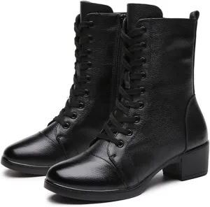 VEACAM Dancing Shoes for Women Leather Ballroom Dance Shoes Lace-Up Fashion Dance Shoes Ladies Dance Boots