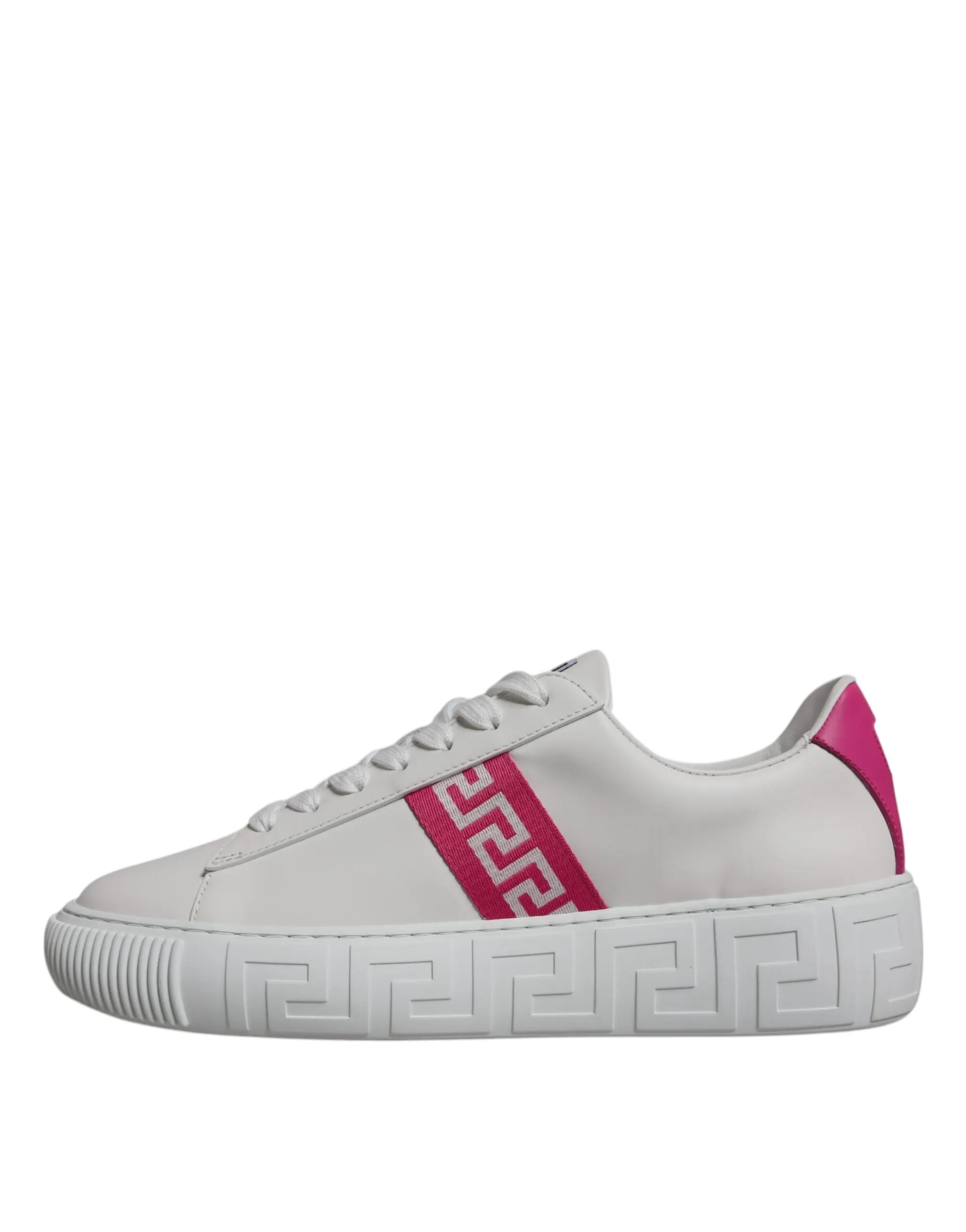 Versace White Pink Greca Print Sneakers Shoes
