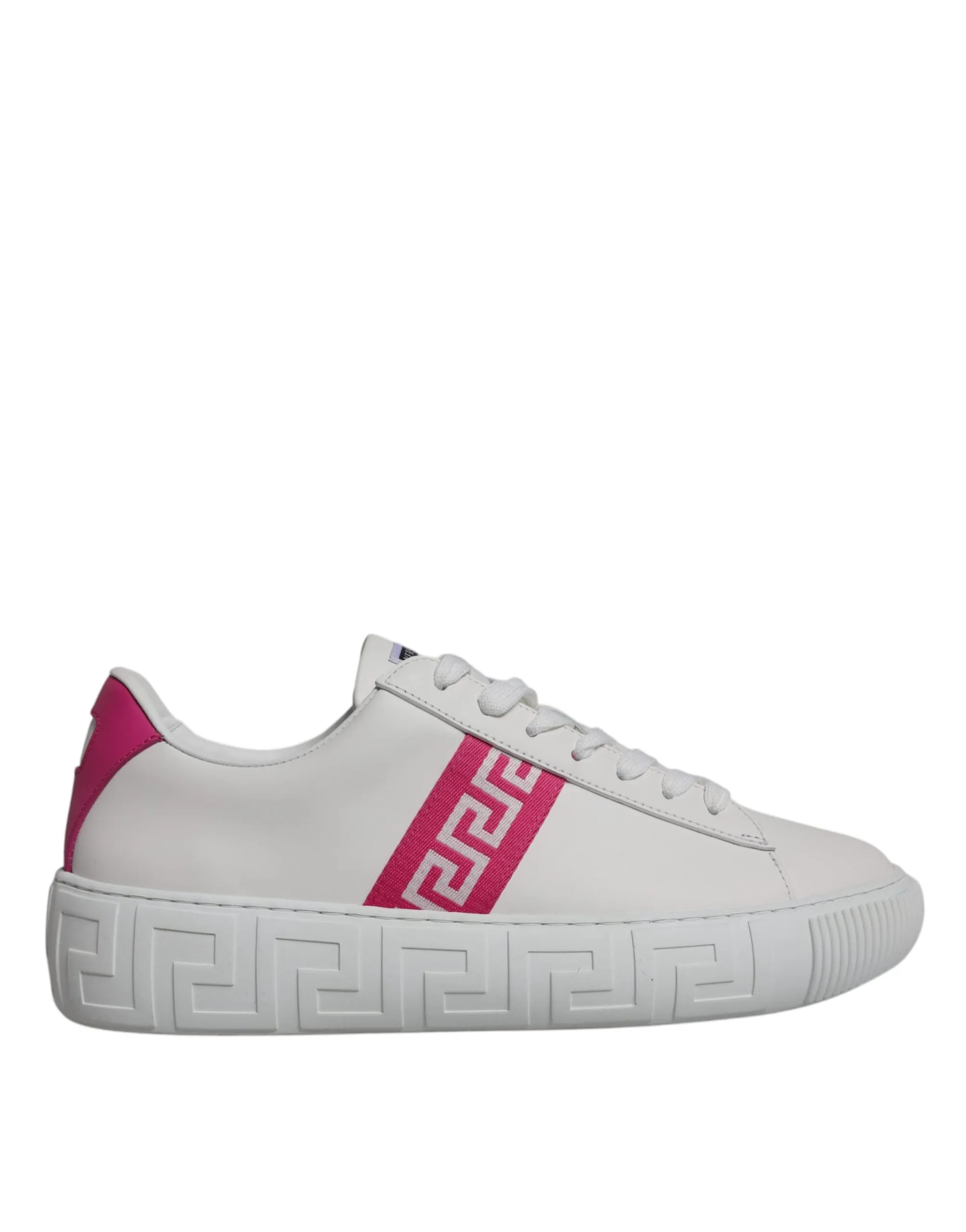 Versace White Pink Greca Print Sneakers Shoes