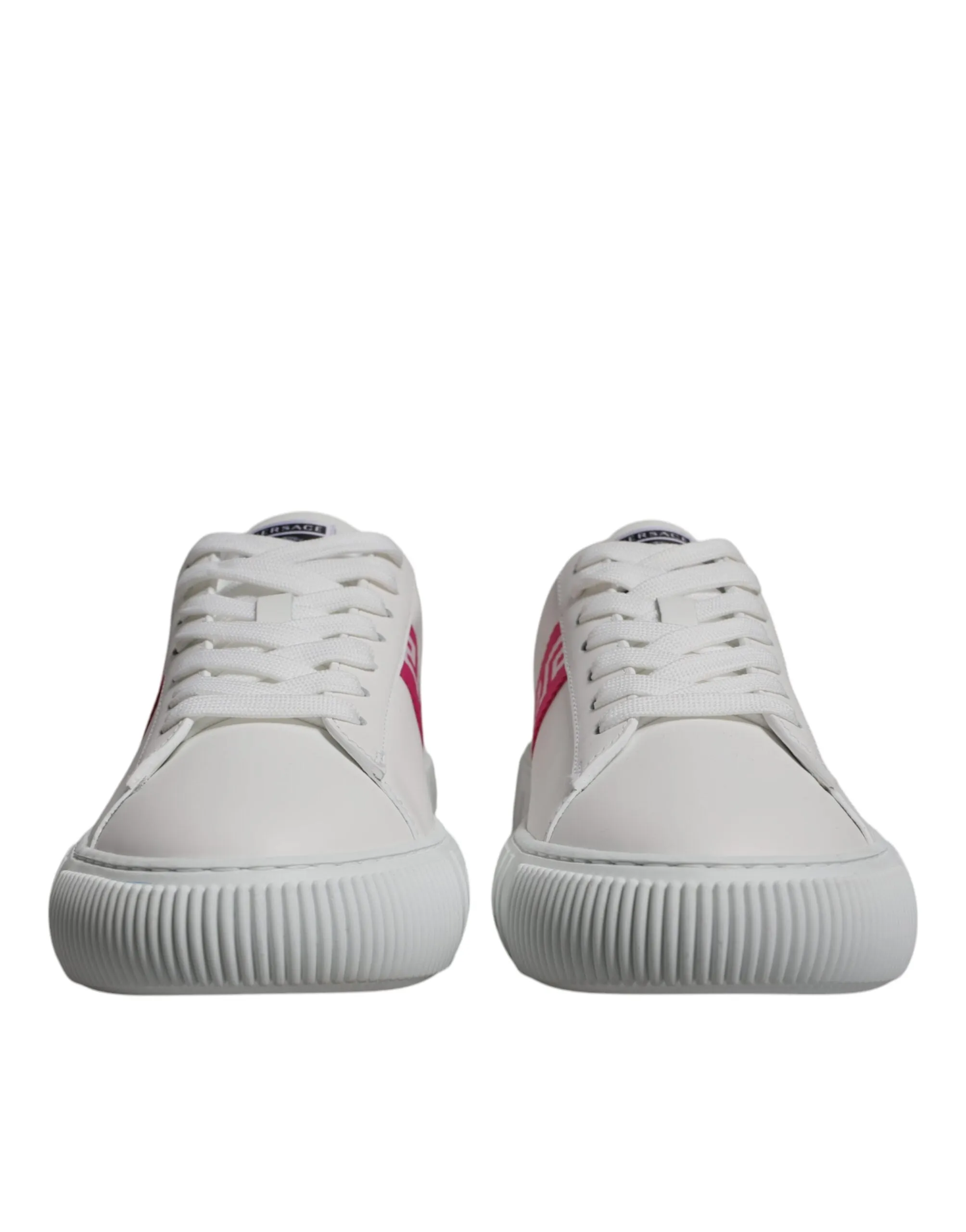 Versace White Pink Greca Print Sneakers Shoes