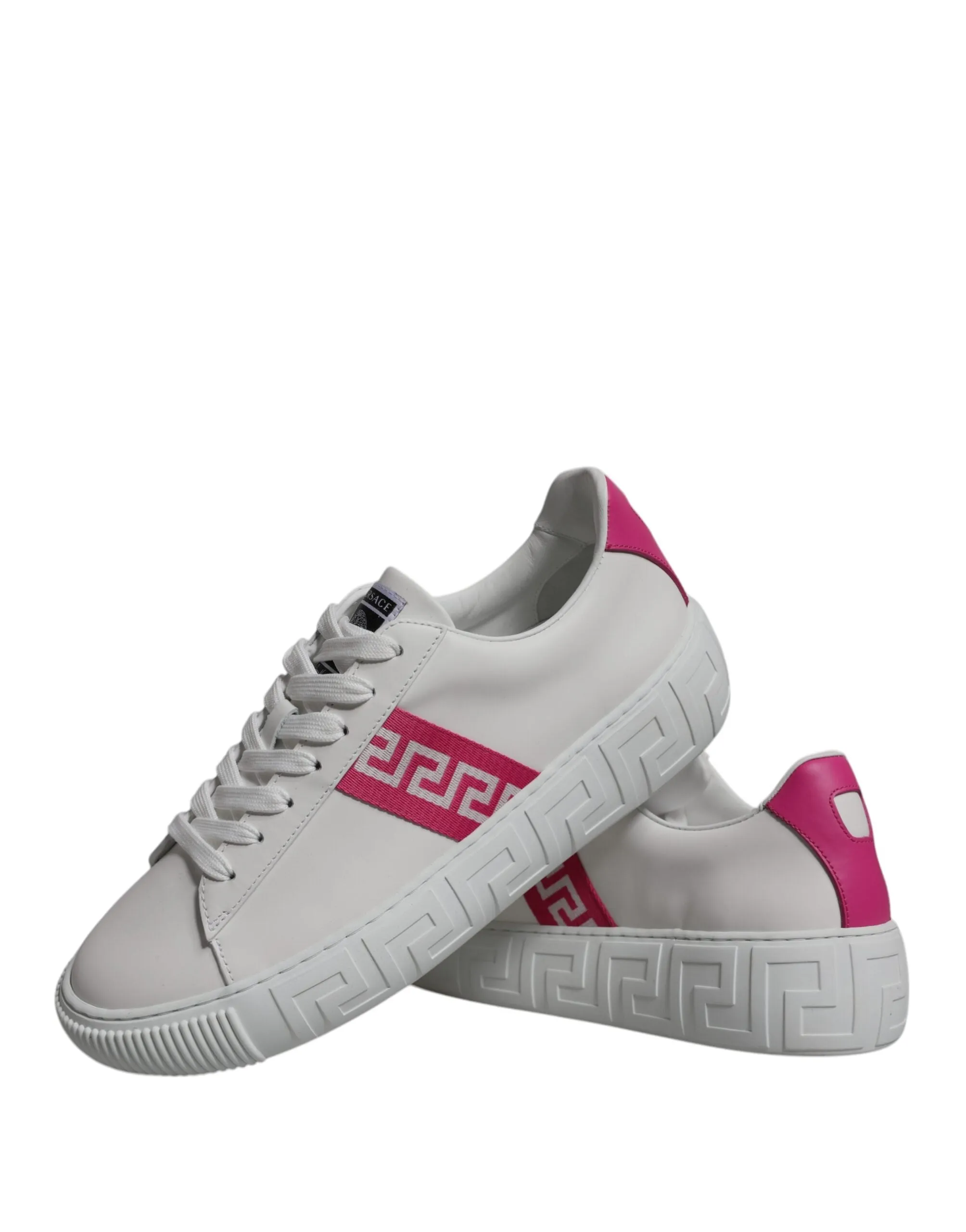 Versace White Pink Greca Print Sneakers Shoes