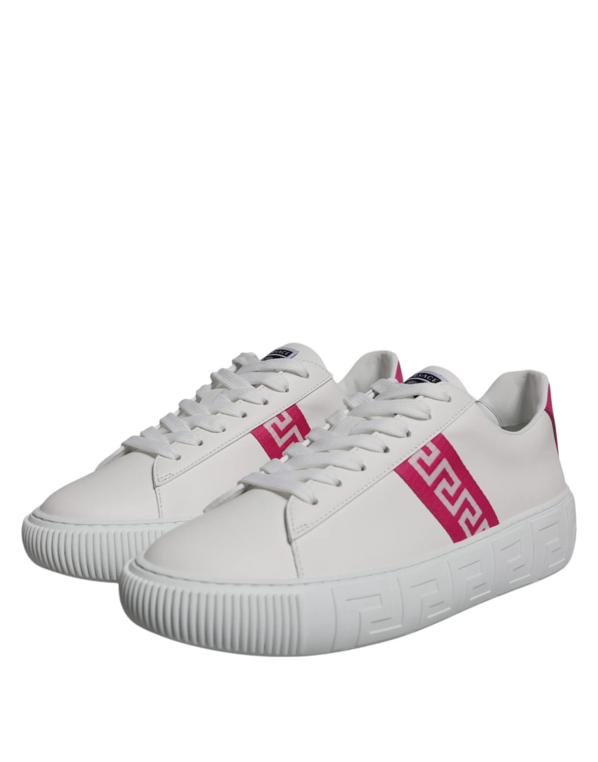 Versace White Pink Greca Print Sneakers Shoes