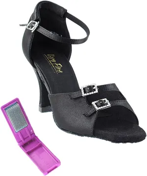 Very Fine Ballroom Latin Tango Salsa Dance Shoes for Women 1620 2.5-Inch Heel   Foldable Brush Bundle - Black Satin - 4.5