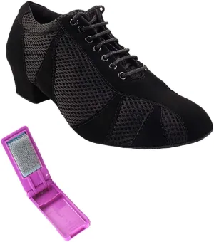 Very Fine Dance Shoes - Heel Dance Sneakers Latin Tango Salsa Dance Shoes for Women - 705LEDSS - 1.5-inch Heel and Foldable Brush Bundle - Black Nubuck - Black Knit Mesh - 5