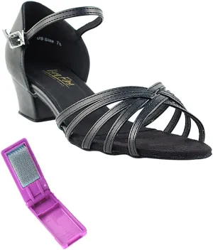 Very Fine Dance Shoes - Ladies Practice, Cuban Low Heel Ballroom Dance Shoes - 802-1.5-inch Heel and Foldable Brush Bundle - Black Leather - 4.5