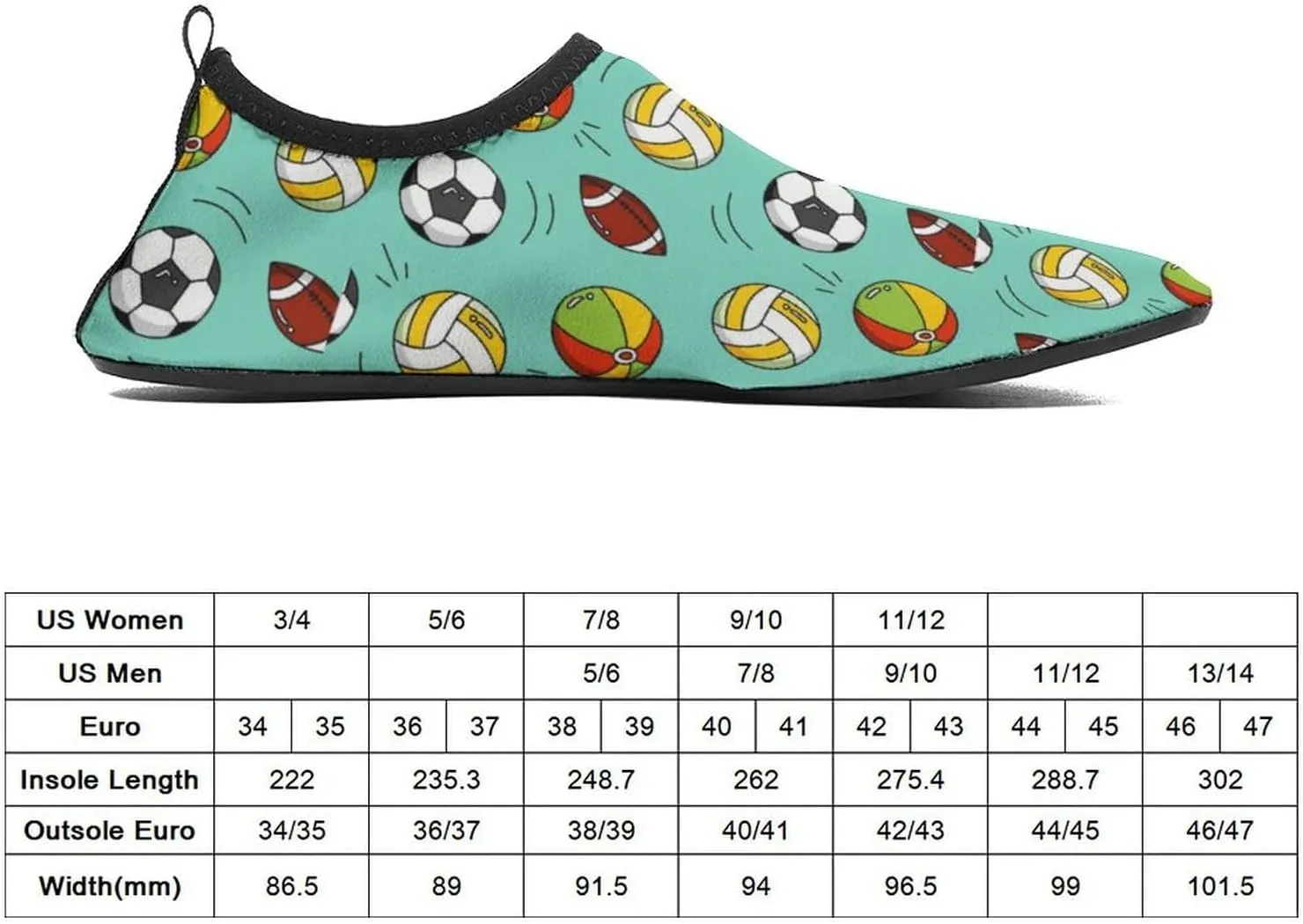 Volleyball Soccer Football Pattern Water Shoes Beach Shoes Aqua Socks for Women Men Swimming Yoga