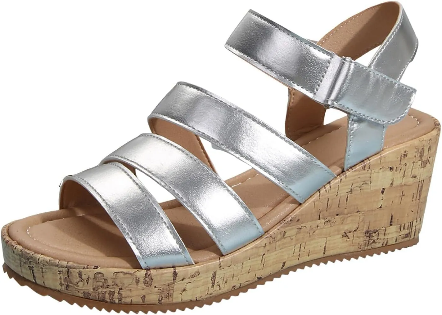 Wedge Sandals for Women High Heel Wedged Sandals Leather Cork Strappy Sandal Wide Width Open Toe Walking Shoes Slip-On Arch Support Shoes 2025