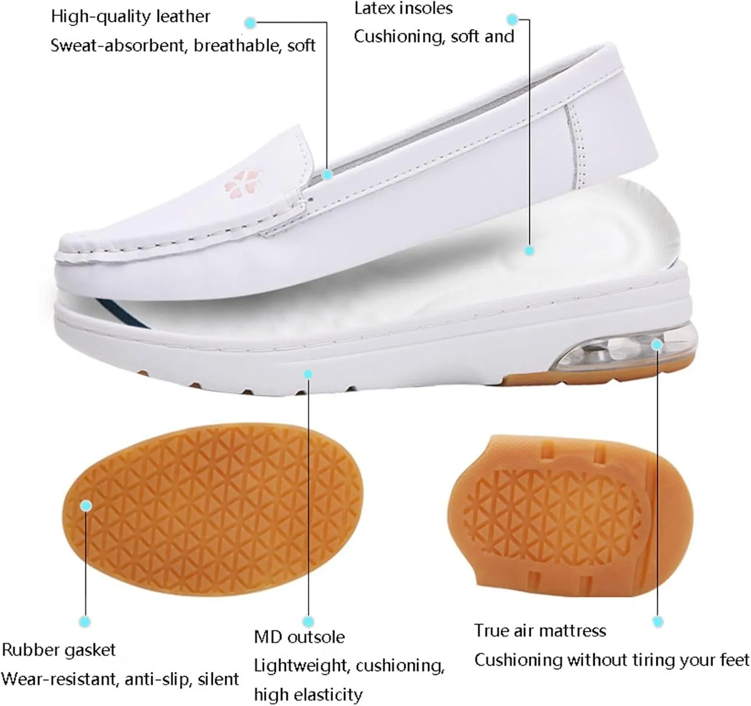 White Women's Nursing Shoes, Womens Plus Size Winter Fleece Slip-On Comfy Air Leather Nursing Shoes, Lightweight Platform Orthopedic Sneakers, for Medical Care