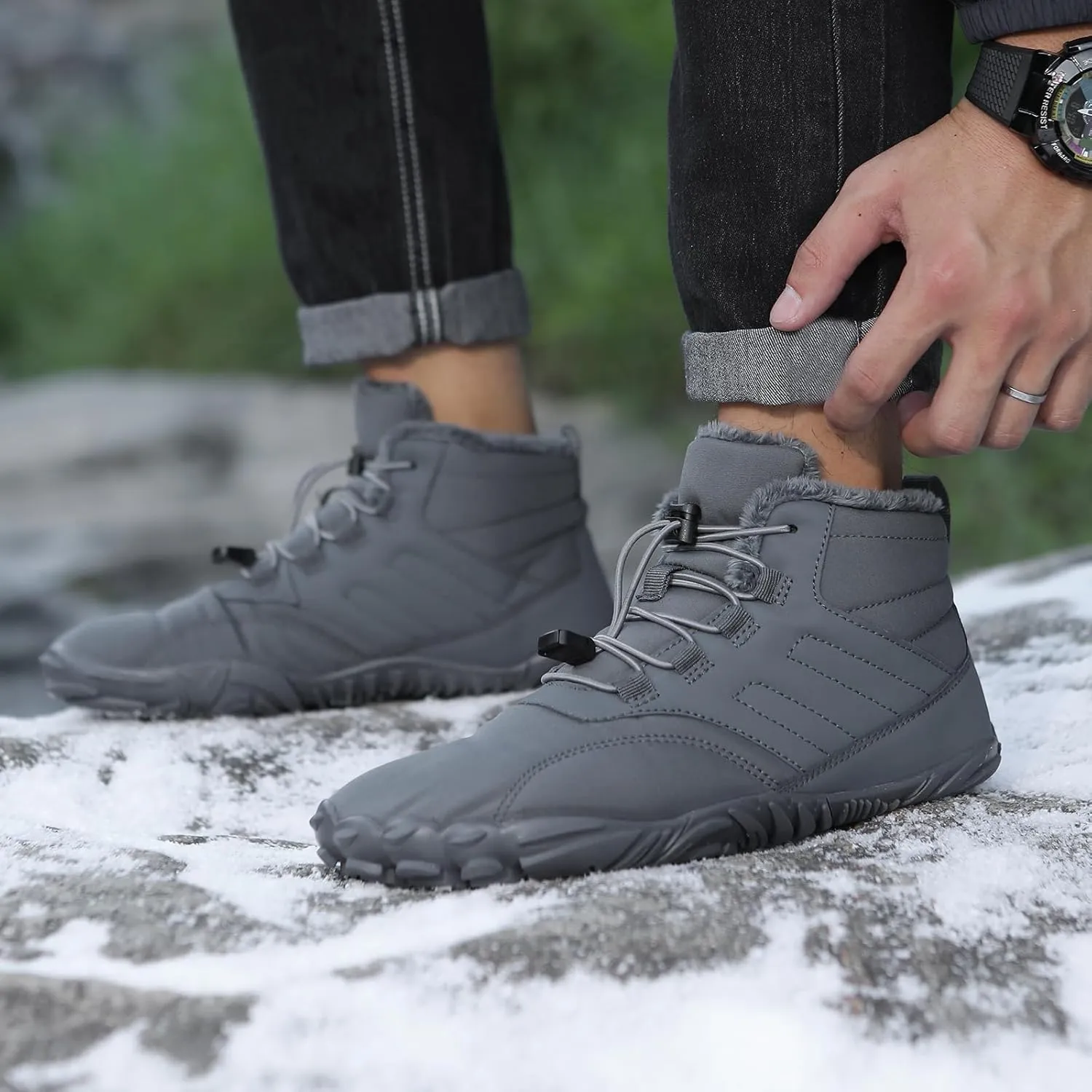 Winter Barefoot Shoes Womens Mens Winter Hiking Boots Warm Fur Lined Winter Snow Boots Waterproof Non-Slip Shoes