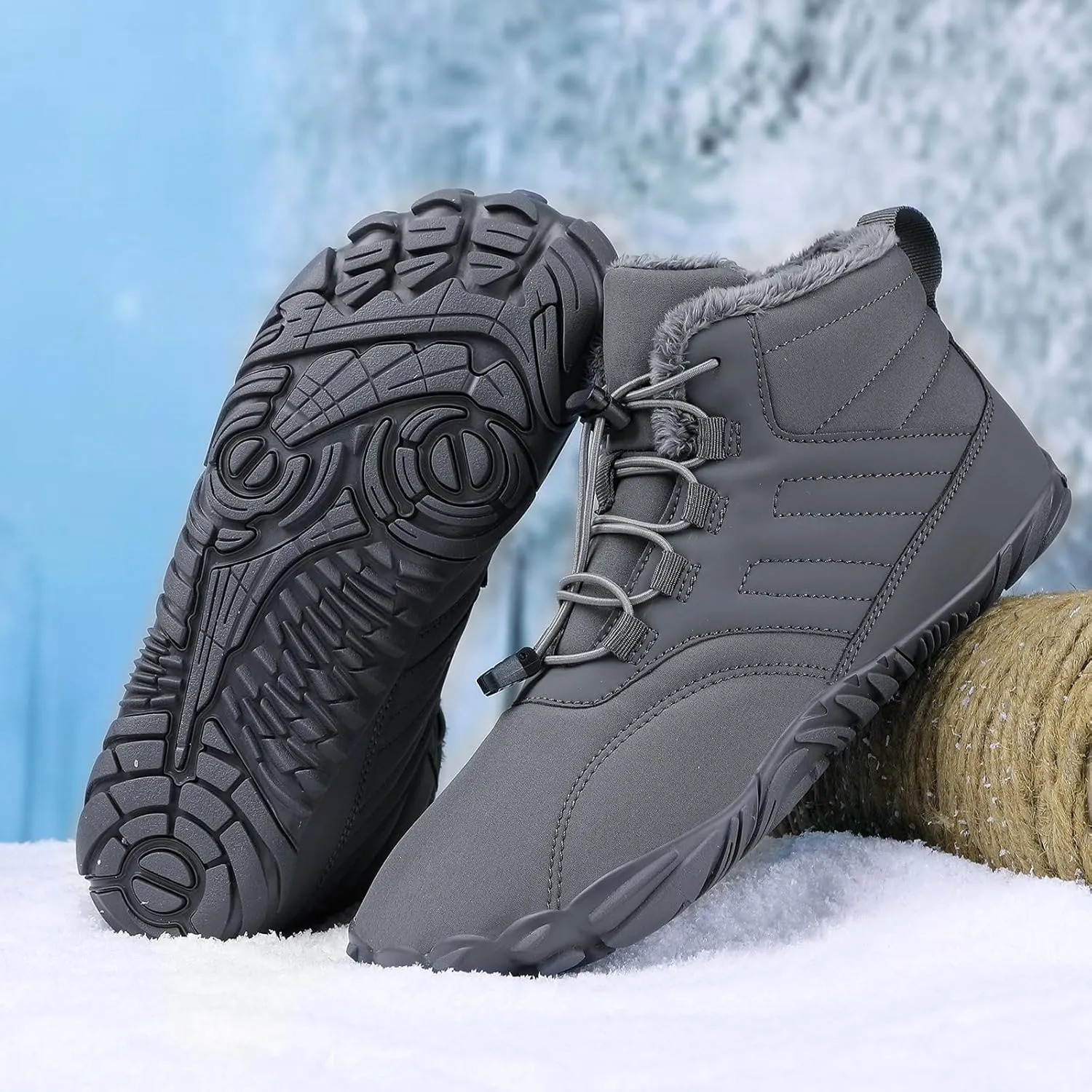 Winter Barefoot Shoes Womens Mens Winter Hiking Boots Warm Fur Lined Winter Snow Boots Waterproof Non-Slip Shoes