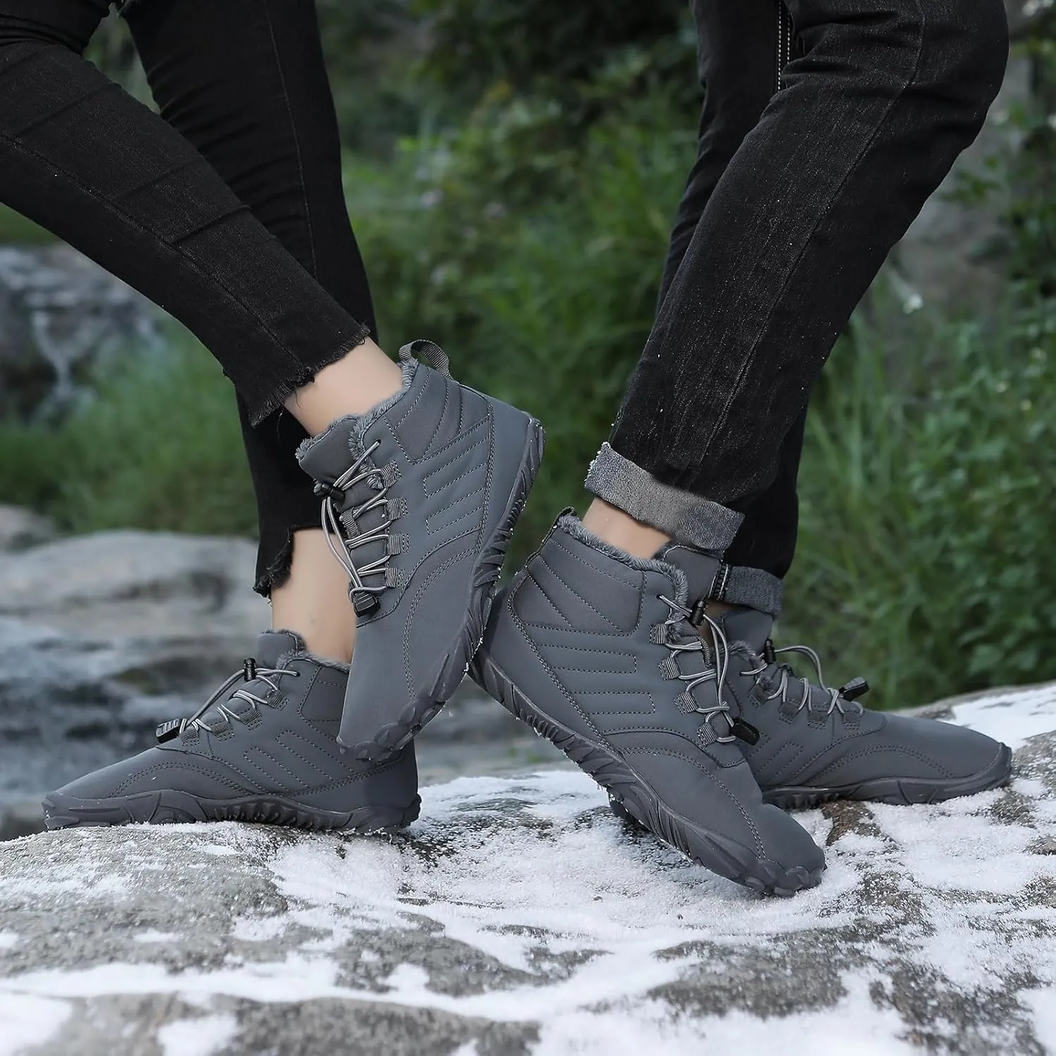 Winter Barefoot Shoes Womens Mens Winter Hiking Boots Warm Fur Lined Winter Snow Boots Waterproof Non-Slip Shoes