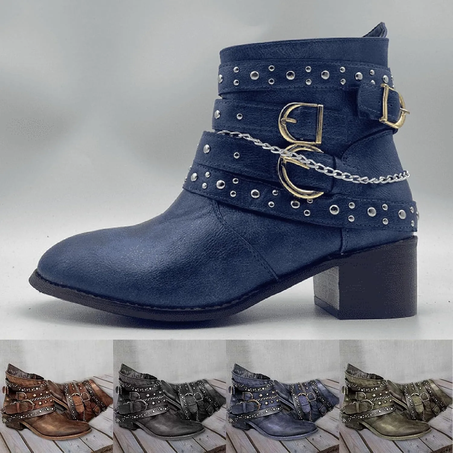 Winter Boots for Women Ankle Brown Leather Booties Women's Flat Ankle Boots Womens Black Boot Fashion Round Toe Low Heel Comfortable Pointed Toe