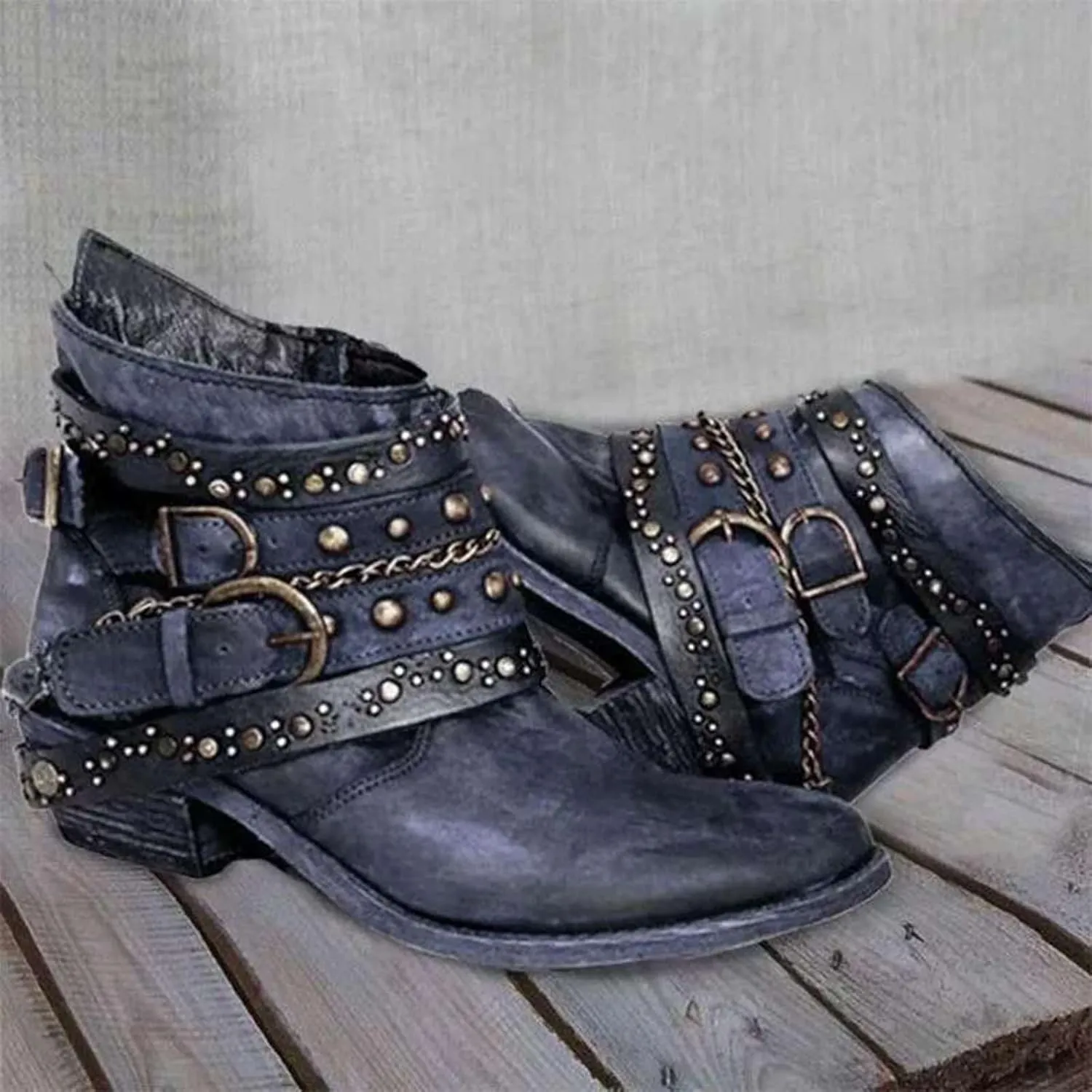 Winter Boots for Women Ankle Brown Leather Booties Women's Flat Ankle Boots Womens Black Boot Fashion Round Toe Low Heel Comfortable Pointed Toe