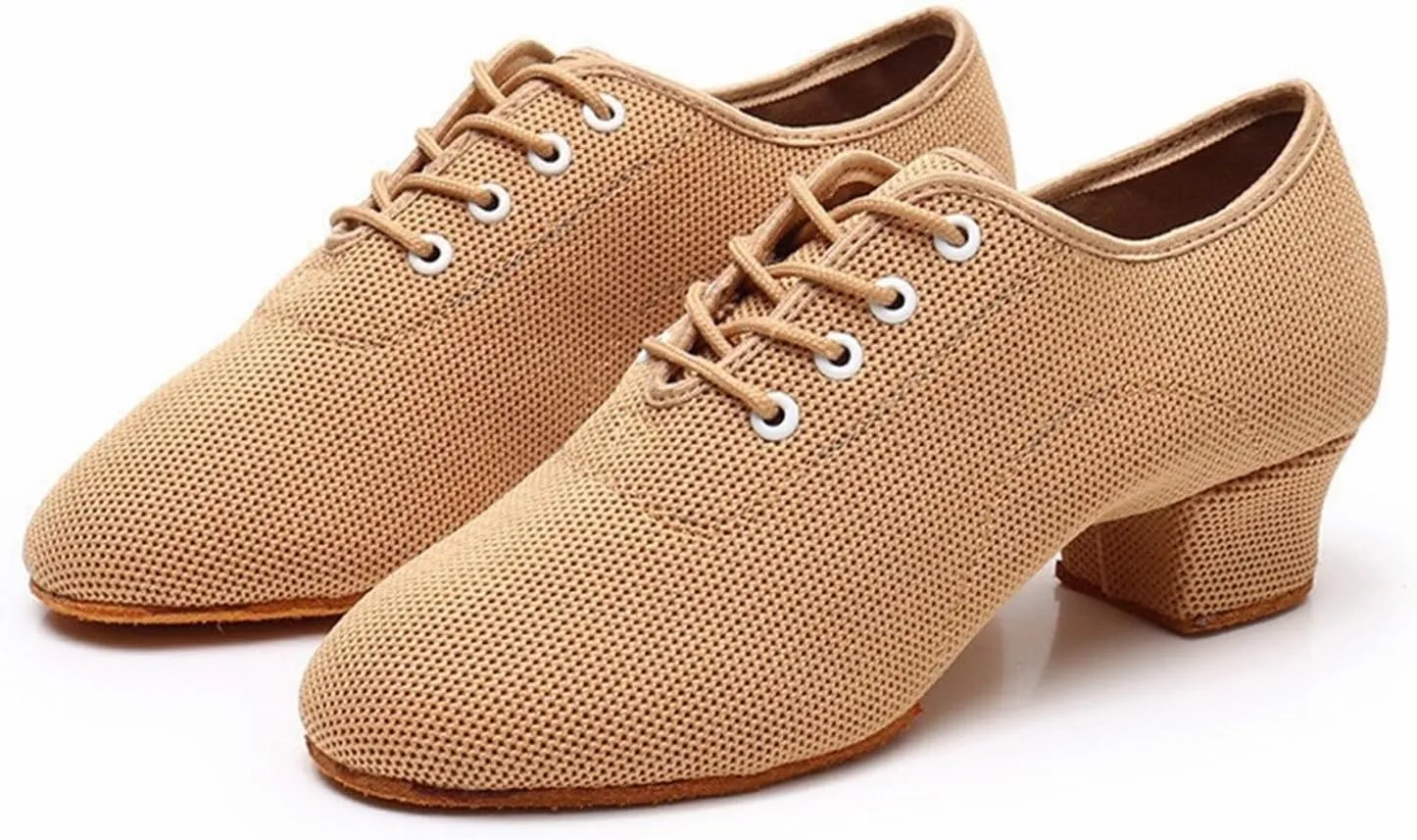 Women Latin Dance Shoes Salsa Jazz Dancing Shoes Woman Heels 3cm/5cm Teachers Ballroom Dance Shoes for Dance Performance(5cm Indoor Khaki,35)