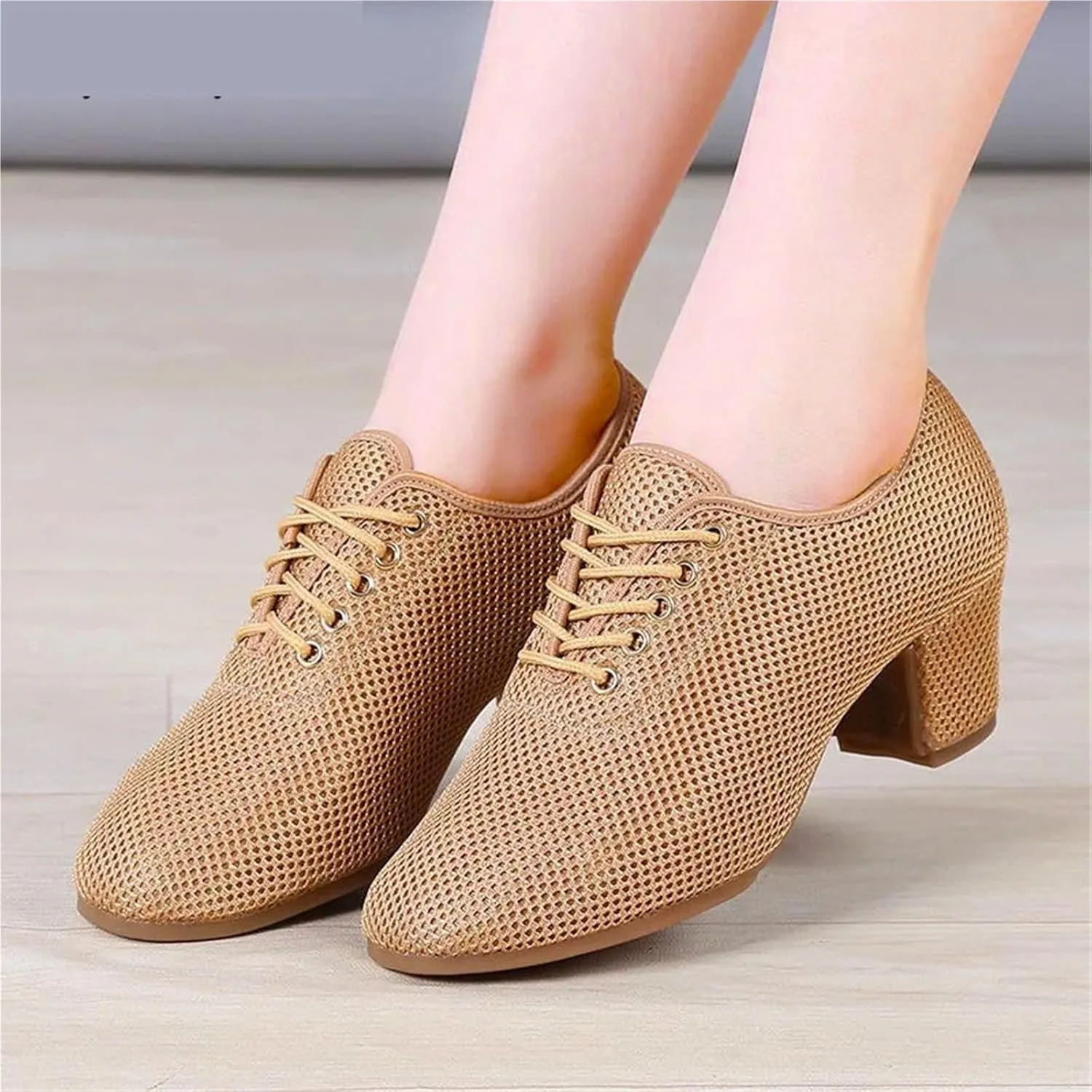 Women Latin Dance Shoes Salsa Jazz Dancing Shoes Woman Heels 3cm/5cm Teachers Ballroom Dance Shoes for Dance Performance(5cm Indoor Khaki,35)
