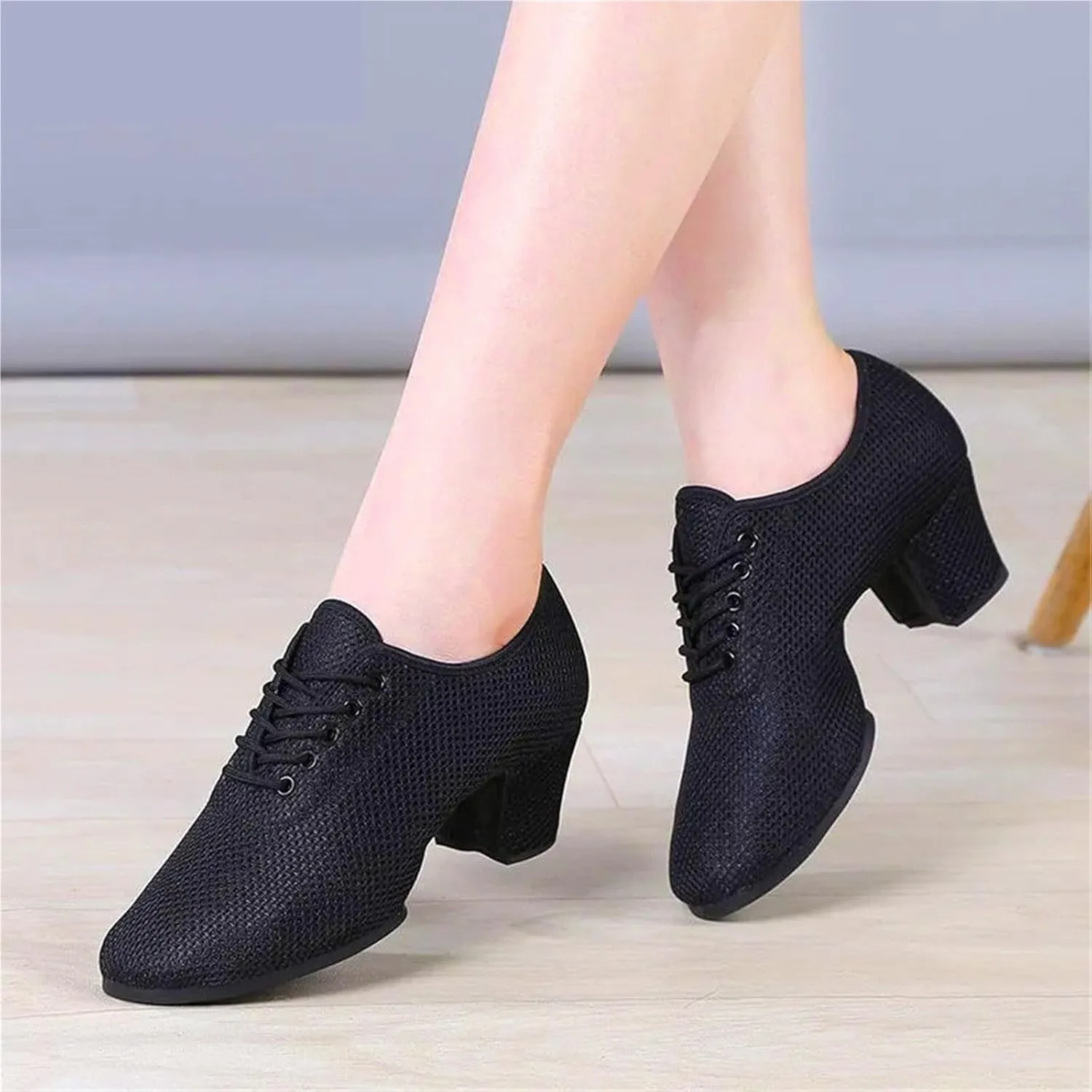 Women Latin Dance Shoes Salsa Jazz Dancing Shoes Woman Heels 3cm/5cm Teachers Ballroom Dance Shoes for Dance Performance(5cm Indoor Khaki,35)