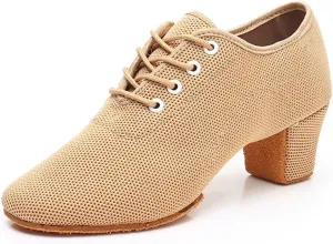 Women Latin Dance Shoes Salsa Jazz Dancing Shoes Woman Heels 3cm/5cm Teachers Ballroom Dance Shoes for Dance Performance(5cm Indoor Khaki,35)