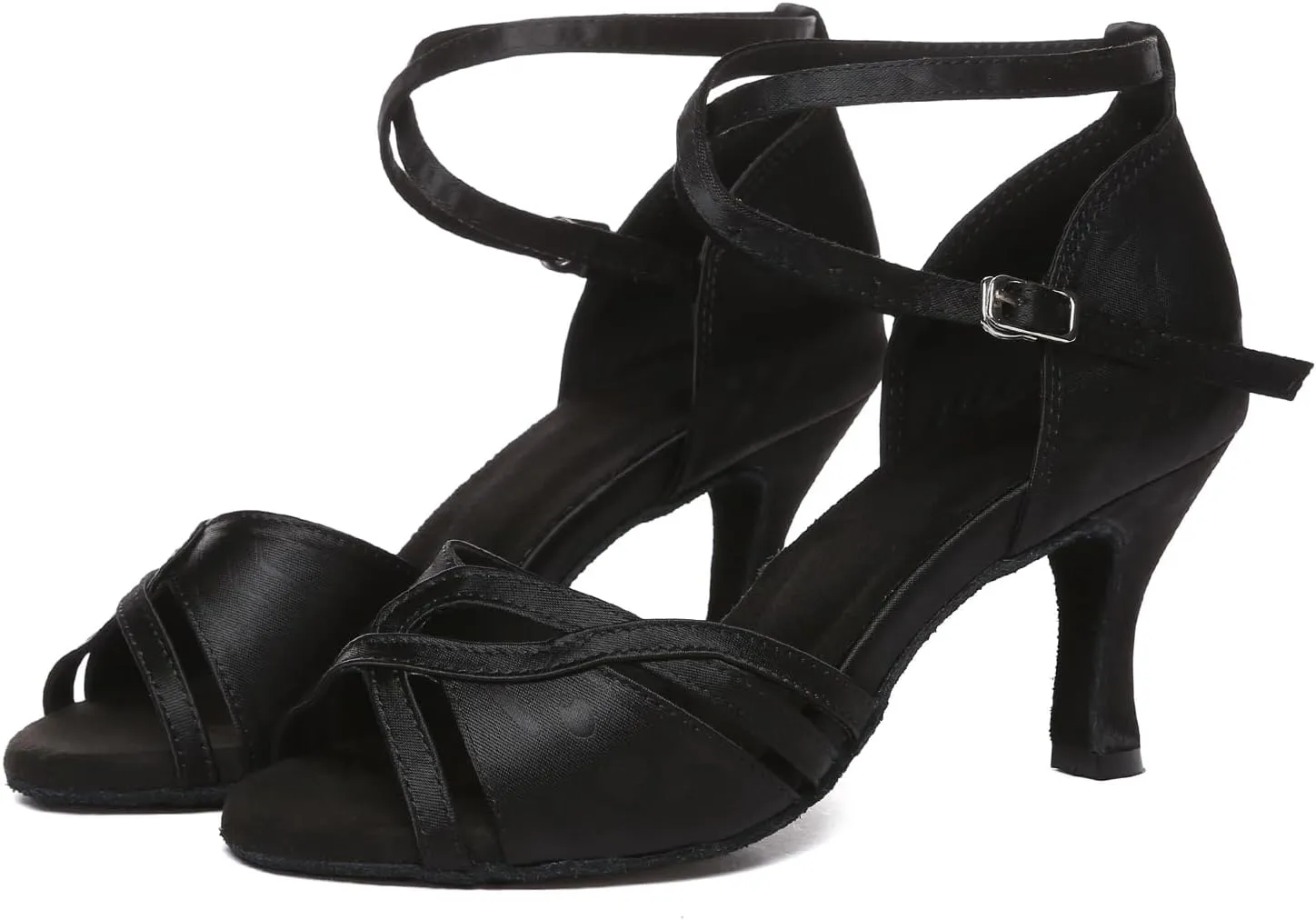 Women Latin Dance Shoes Satin Open Toe Professional Salsa Bachata Tango Ballroom Dancing Shoes,Model YCD52-7.5cm Heel