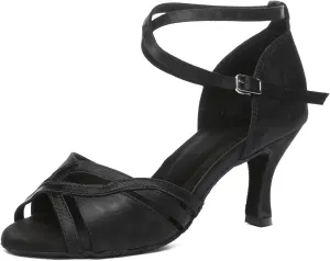 Women Latin Dance Shoes Satin Open Toe Professional Salsa Bachata Tango Ballroom Dancing Shoes,Model YCD52-7.5cm Heel