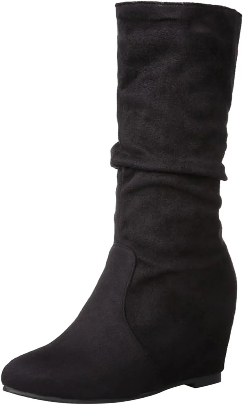 Women Mid Calf Boots Dressy Ankle Boots for Women Mid Calf Boots Flock Close Toe Mid Calf Slip on Casual Women Boots
