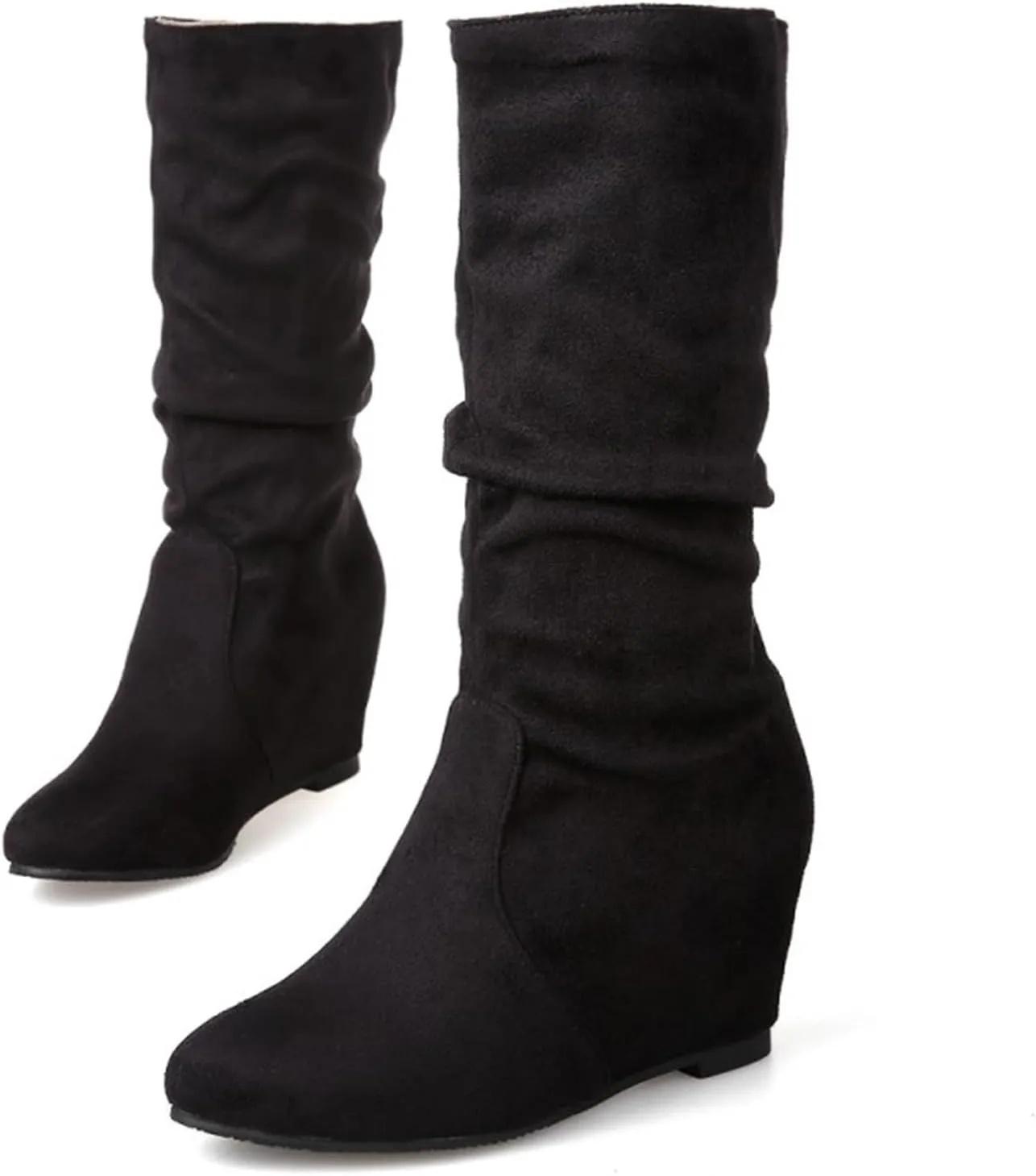 Women Mid Calf Boots Dressy Ankle Boots for Women Mid Calf Boots Flock Close Toe Mid Calf Slip on Casual Women Boots