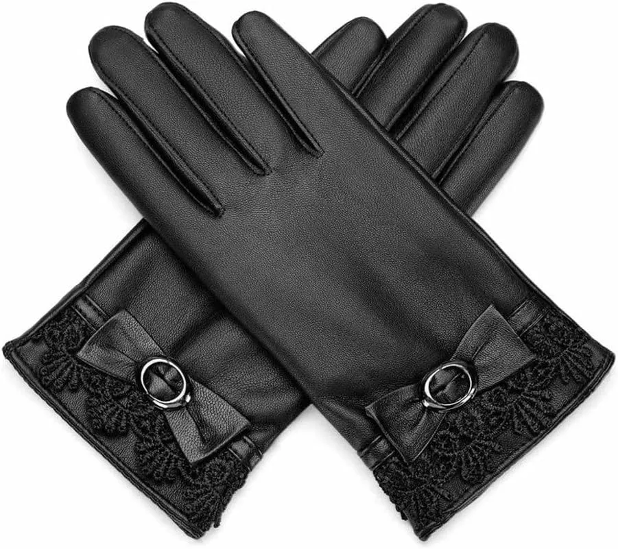 Women Winter Warm Gloves Touch Screen Winter Waterproof Windproof Thicken Driving Cycling Gloves for Women (Color : Black A Size : One Size)