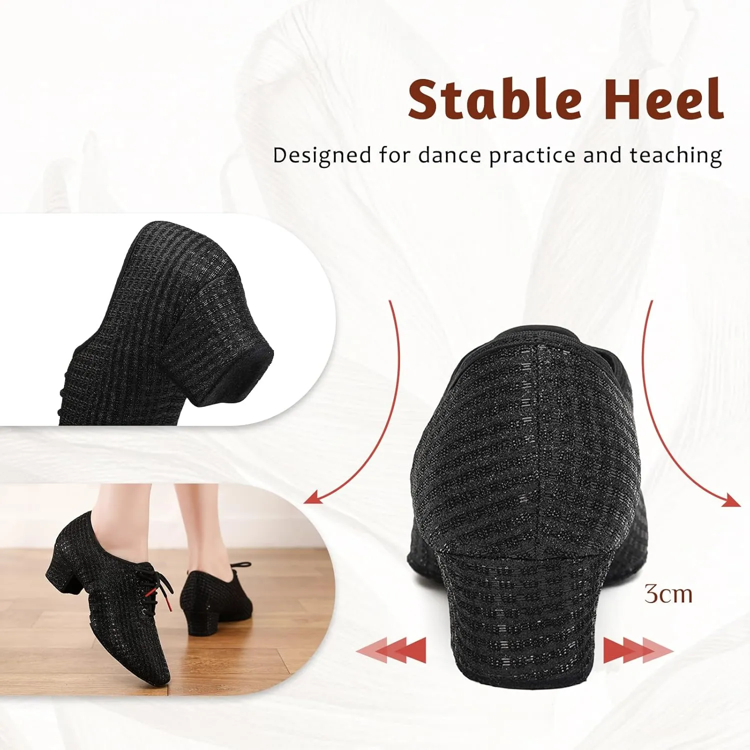 Women's Ballroom Dance Shoes Closed Toe Lace up Low Heel Latin Tango Professional Teaching Practice Dance Shoes,Model LHD-301-3cm Heel