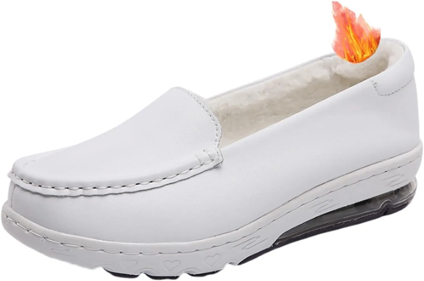 Women's Casual Orthopedic Loafers, Winter Women White Plush Slip on Leather Nursing Shoes, Nurses Work Daily Walking Flats Casual Shoes, Ideal for Nurse Healthcare Crews