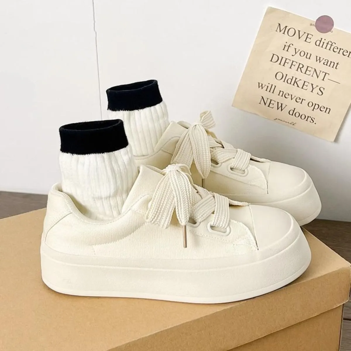 Women's Chunky Platform White Sneakers Preppy Athletic Casual Canvas Tennis Shoes with Thick Sole Comfortable for Girls