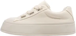 Women's Chunky Platform White Sneakers Preppy Athletic Casual Canvas Tennis Shoes with Thick Sole Comfortable for Girls