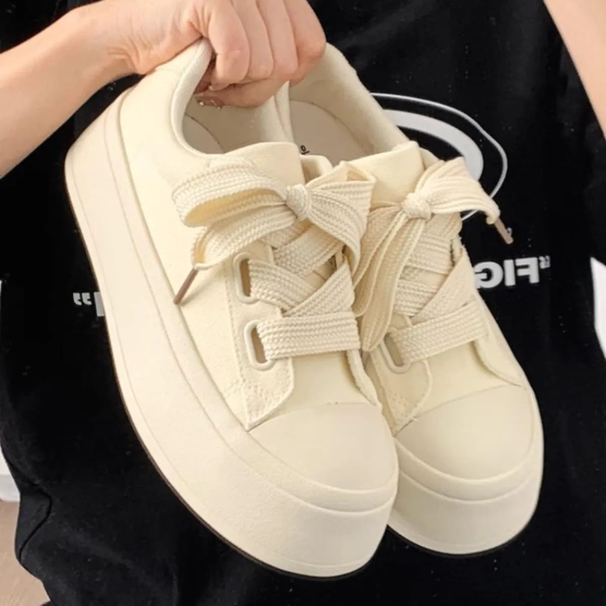 Women's Chunky Platform White Sneakers Preppy Athletic Casual Canvas Tennis Shoes with Thick Sole Comfortable for Girls