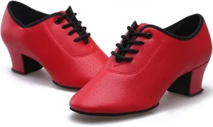 Women's Dance Shoes Women Ballroom Dance Shoes Split Sole Comfortable Lace-up Dance Shoes Indoor Performance Party Dance Shoes Latin Dance Shoes (Color : Red, Size : 8.5)
