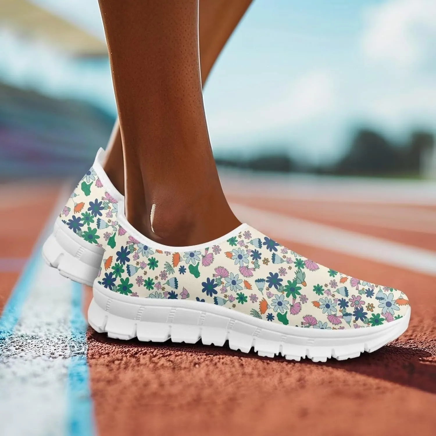 Women's Floral Shoes Slip On Comfortable Casual Loafers Ourdoor Low Cut Sports Walking Running Flat Sneakers