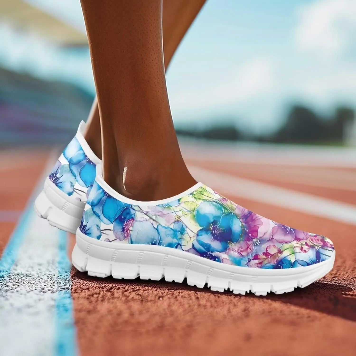 Women's Floral Shoes Slip On Comfortable Casual Loafers Ourdoor Low Cut Sports Walking Running Flat Sneakers