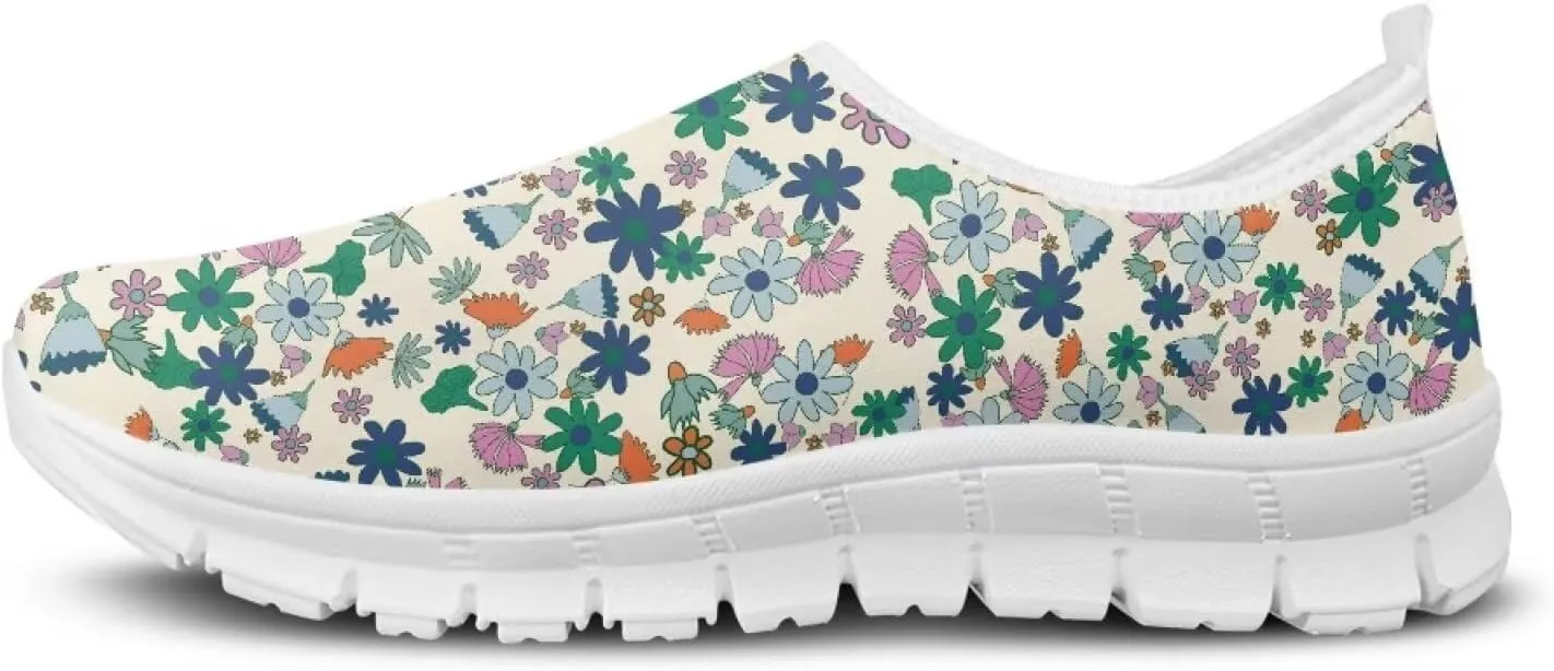 Women's Floral Shoes Slip On Comfortable Casual Loafers Ourdoor Low Cut Sports Walking Running Flat Sneakers