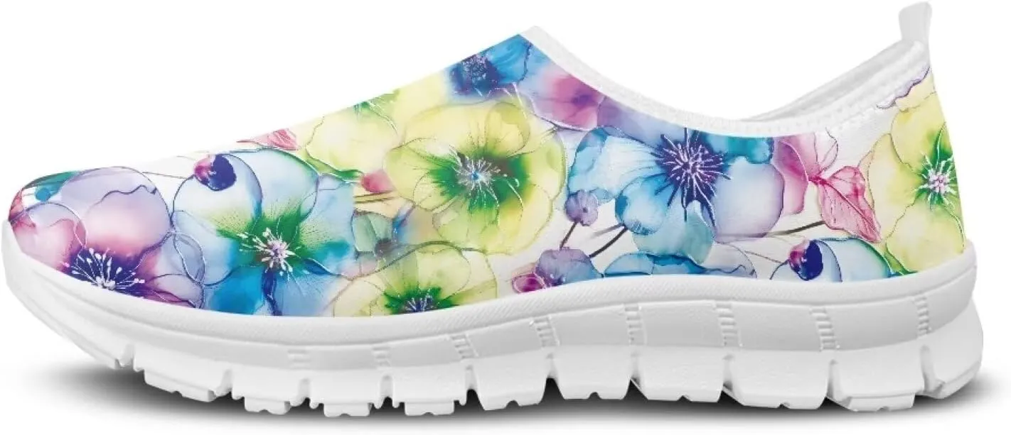 Women's Floral Shoes Slip On Comfortable Casual Loafers Ourdoor Low Cut Sports Walking Running Flat Sneakers