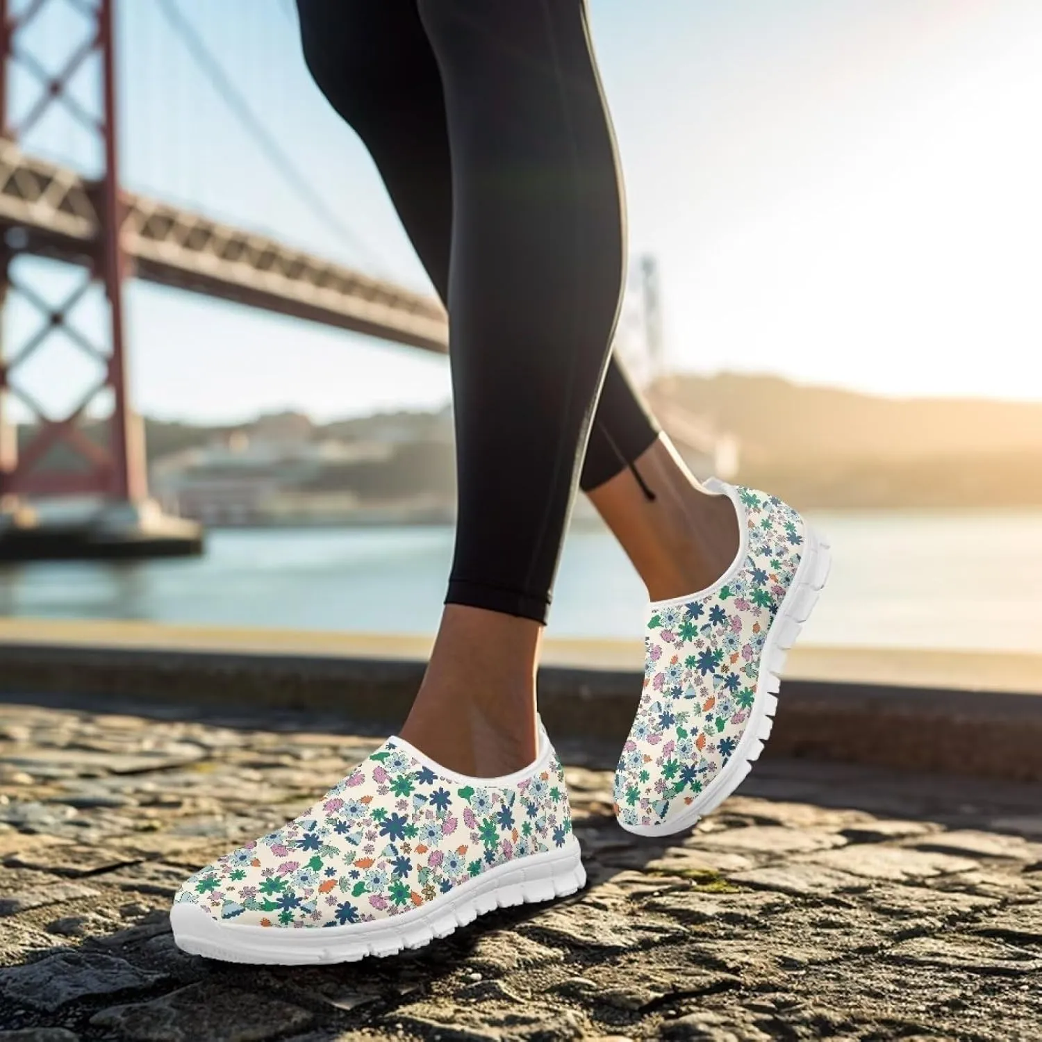 Women's Floral Shoes Slip On Comfortable Casual Loafers Ourdoor Low Cut Sports Walking Running Flat Sneakers