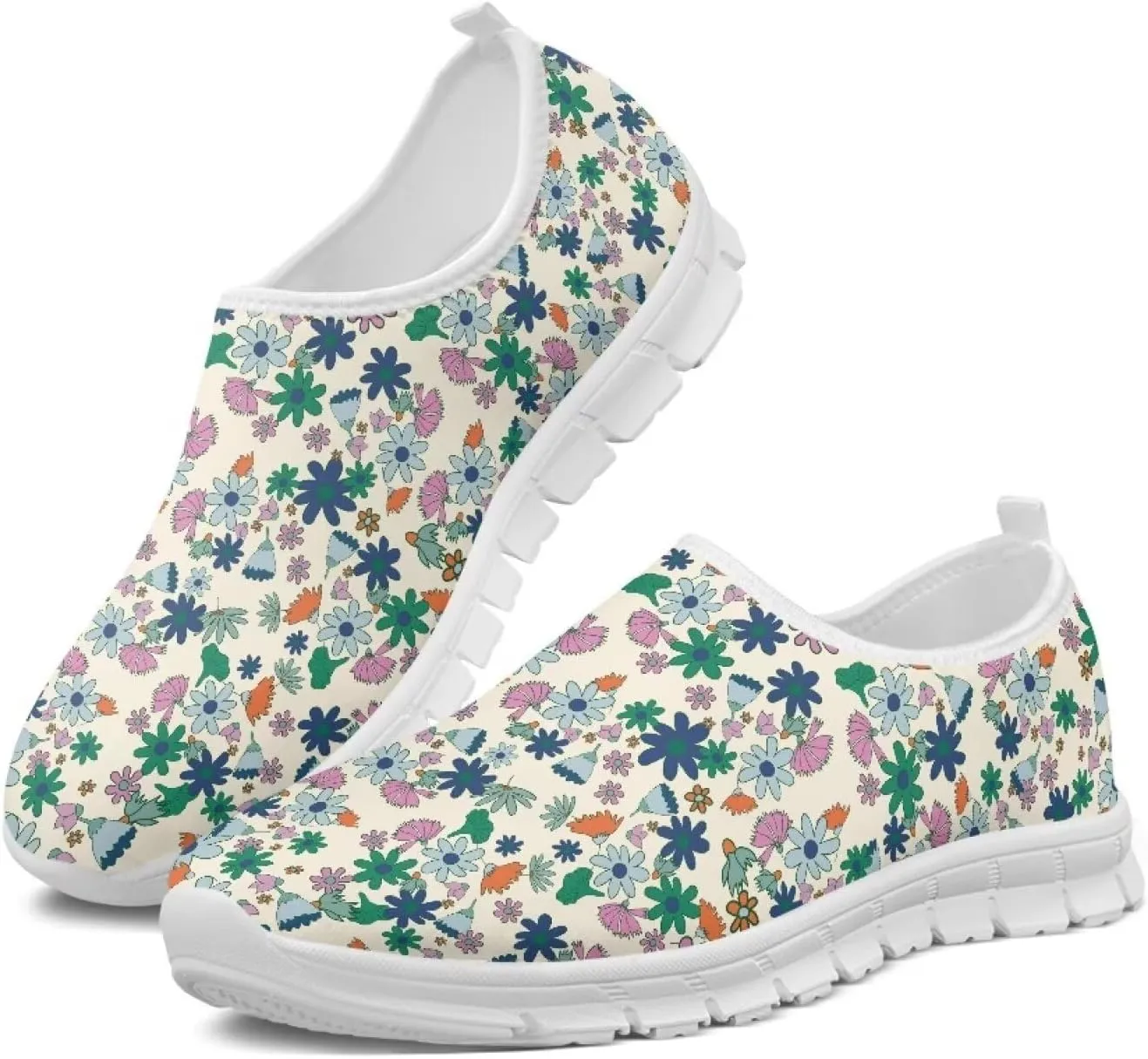 Women's Floral Shoes Slip On Comfortable Casual Loafers Ourdoor Low Cut Sports Walking Running Flat Sneakers