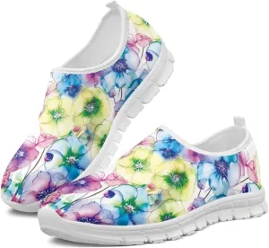 Women's Floral Shoes Slip On Comfortable Casual Loafers Ourdoor Low Cut Sports Walking Running Flat Sneakers
