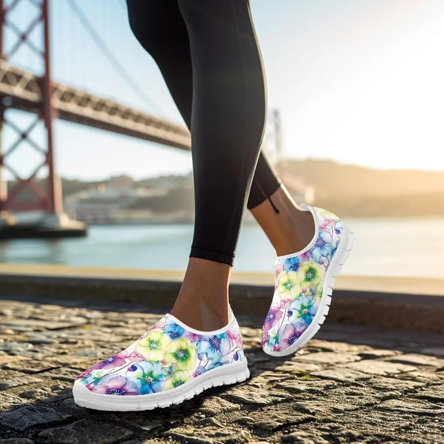 Women's Floral Shoes Slip On Comfortable Casual Loafers Ourdoor Low Cut Sports Walking Running Flat Sneakers