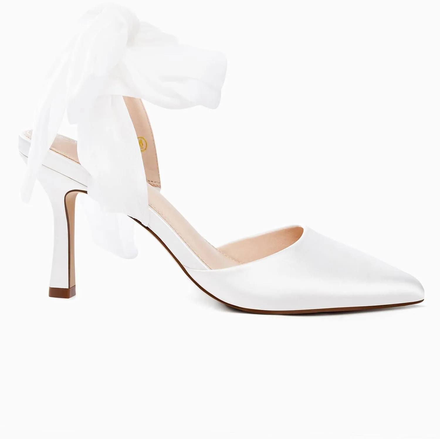 Womens Lace up Satin Heels Bow Pointed Closed Toe Bridal Dress Shoes Low Heel Wedding Elegant Pumps