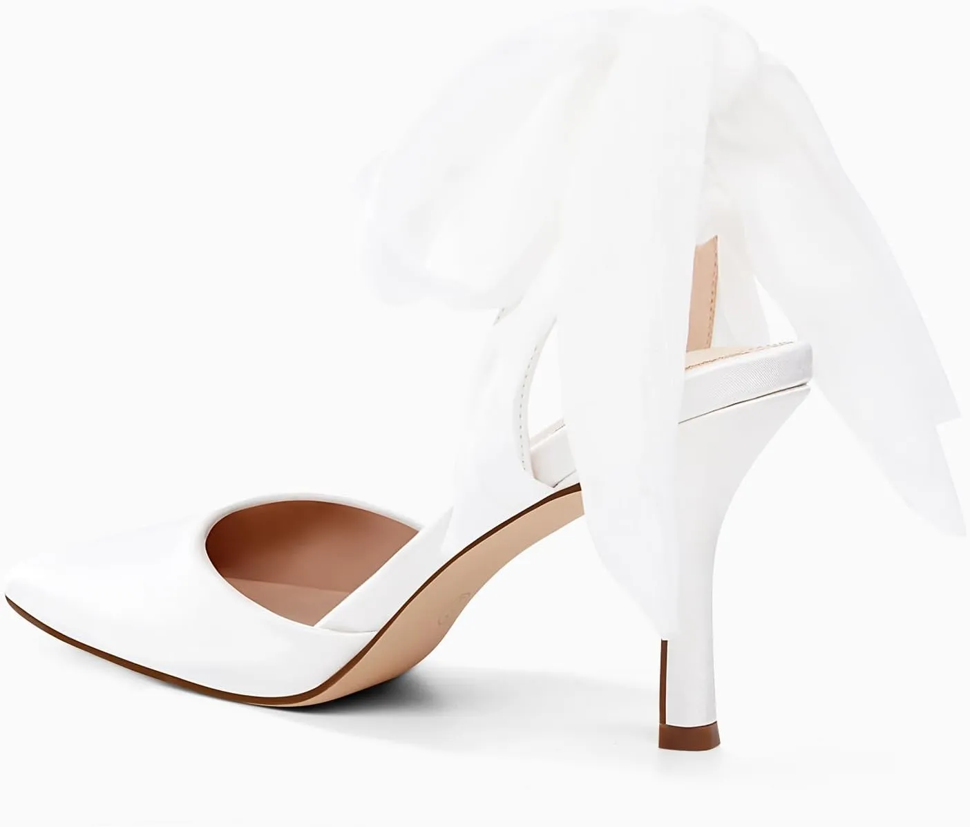 Womens Lace up Satin Heels Bow Pointed Closed Toe Bridal Dress Shoes Low Heel Wedding Elegant Pumps