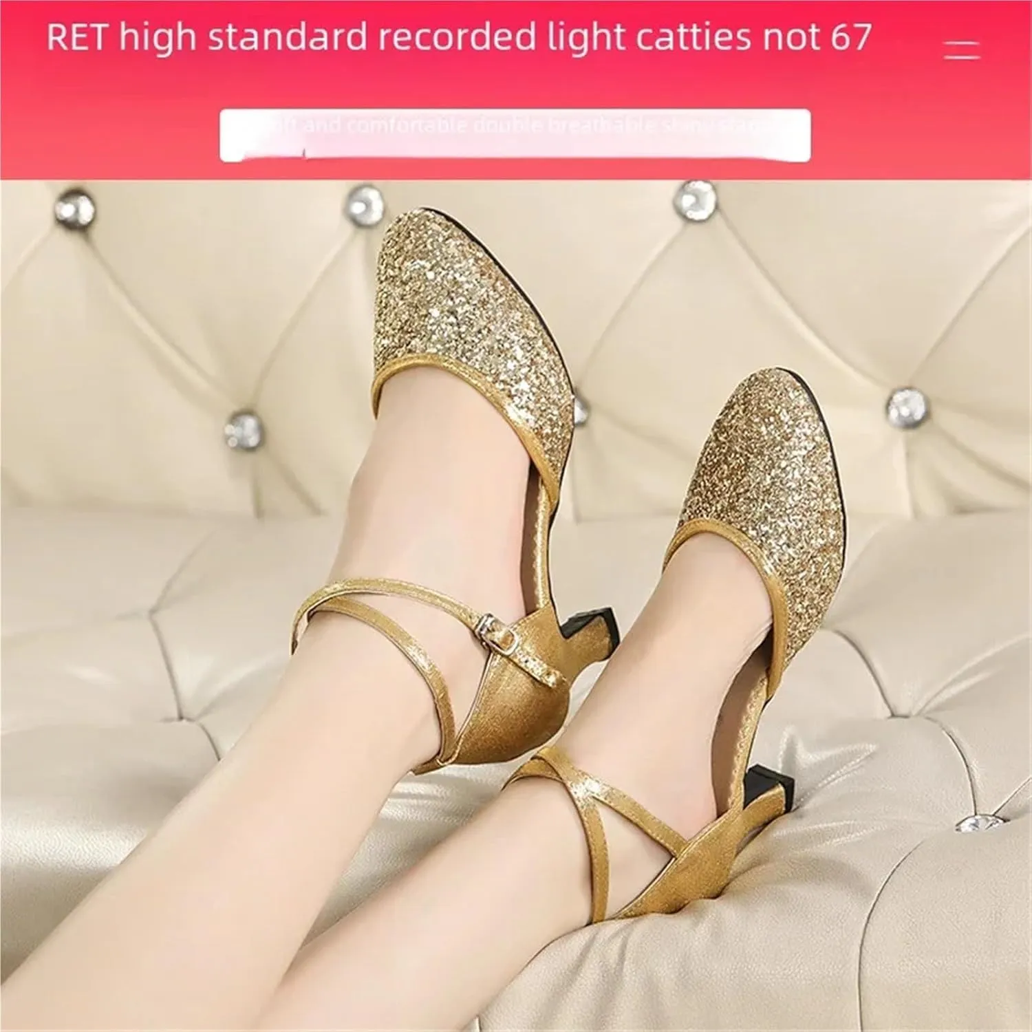 Women's Latin Dance Shoes Women Dance Shoes Square Latin Mid-high Heels Social Soft Sole Dance Shoes(5.5cm Black Rubber Sole,42)